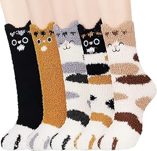 sanjianke-fs 5 Pairs Cat Claw Socks Fluffy Socks Women Bed Cute Socks Fleece Fuzzy Cosy Warm Slipper Socks for Ladies Winter