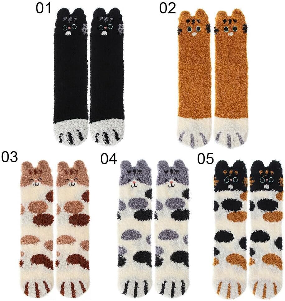 sanjianke-fs 5 Pairs Cat Claw Socks Fluffy Socks Women Bed Cute Socks Fleece Fuzzy Cosy Warm Slipper Socks for Ladies Winter-0