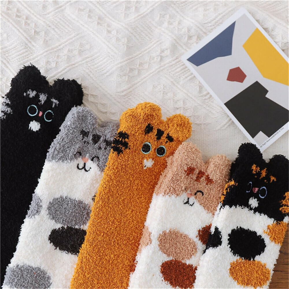 sanjianke-fs 5 Pairs Cat Claw Socks Fluffy Socks Women Bed Cute Socks Fleece Fuzzy Cosy Warm Slipper Socks for Ladies Winter-1