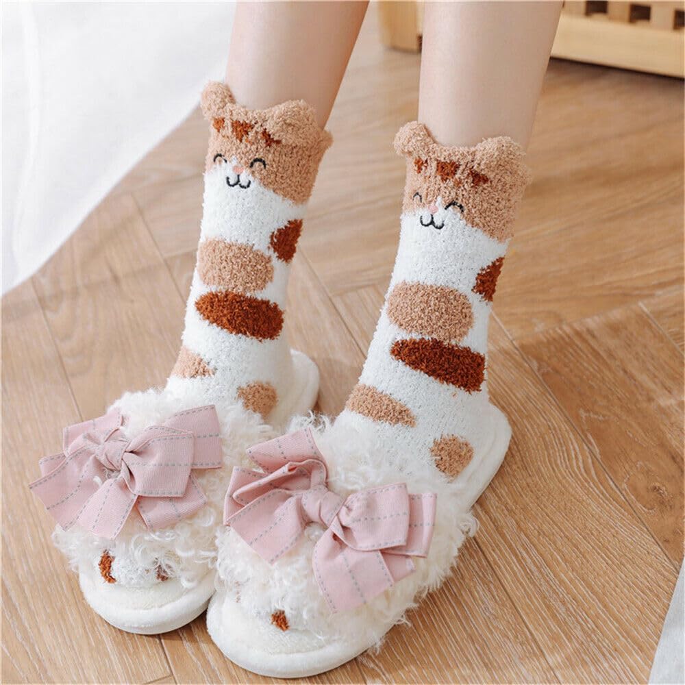 sanjianke-fs 5 Pairs Cat Claw Socks Fluffy Socks Women Bed Cute Socks Fleece Fuzzy Cosy Warm Slipper Socks for Ladies Winter-3