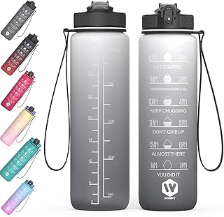 1 Litre Motivational Fitness Sport Water Bottles with Straw & Time Maker, Leak-proof, BPA-free Plastic Drink Bottle 1l Design for Girls, Boy Running,cycling (Day and Night, 32 OZ)