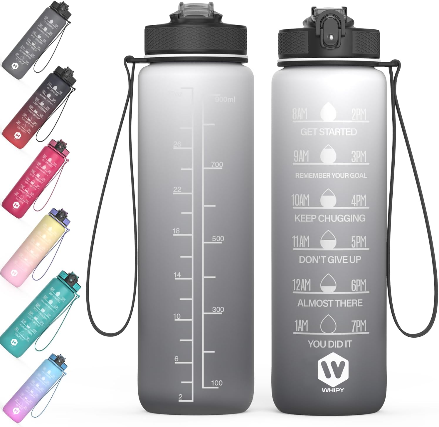 1 Litre Motivational Fitness Sport Water Bottles with Straw & Time Maker, Leak-proof, BPA-free Plastic Drink Bottle 1l Design for Girls, Boy Running,cycling (Day and Night, 32 OZ)-0