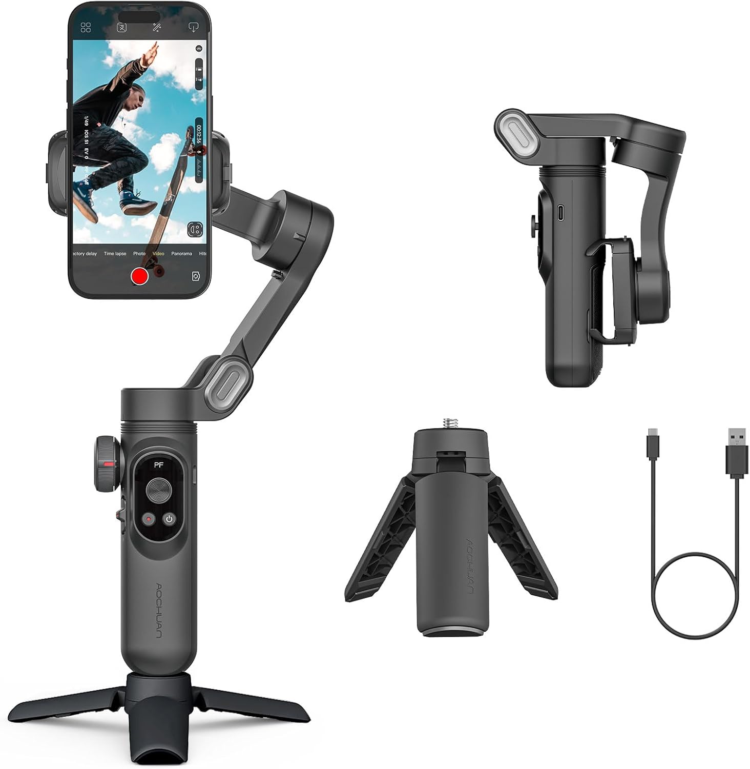 Gimbal Stabilizer for Smartphone, LED Light OLED screen 3-Axis gimbal,Gesture control,Face tracking,Magnetic charging,Gimbal Stabilizer for Android&iphone -AOCHUAN Smart XPro-0