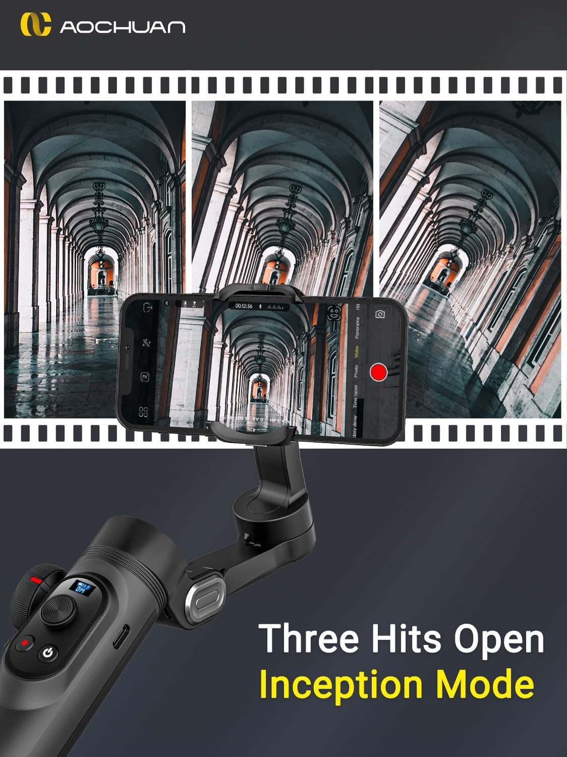 Gimbal Stabilizer for Smartphone, LED Light OLED screen 3-Axis gimbal,Gesture control,Face tracking,Magnetic charging,Gimbal Stabilizer for Android&iphone -AOCHUAN Smart XPro-2