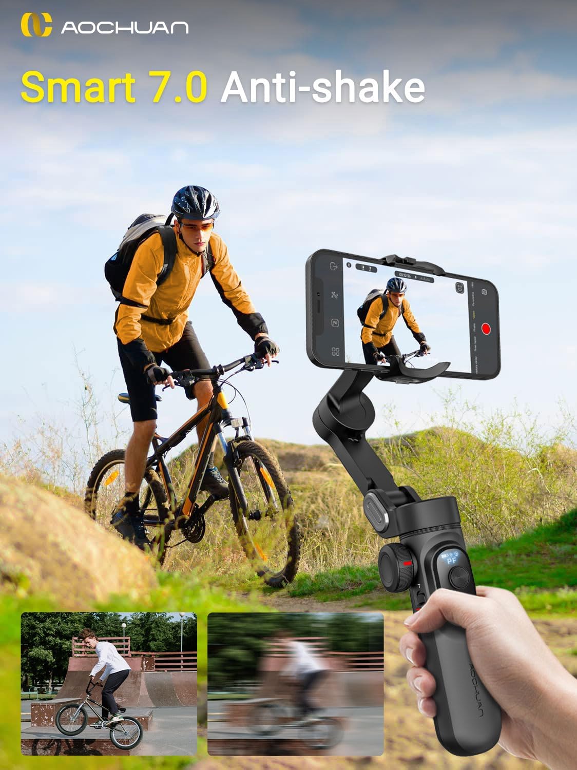 Gimbal Stabilizer for Smartphone, LED Light OLED screen 3-Axis gimbal,Gesture control,Face tracking,Magnetic charging,Gimbal Stabilizer for Android&iphone -AOCHUAN Smart XPro-3