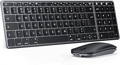 seenda Rechargeable Bluetooth Keyboard and Mouse Set, Multi - Device Ultra Slim Wireless Mouse and Keyboard, Compatible for MacBook, Mac OS, iPad, iMac, QWERTY UK Layout, Black and Grey