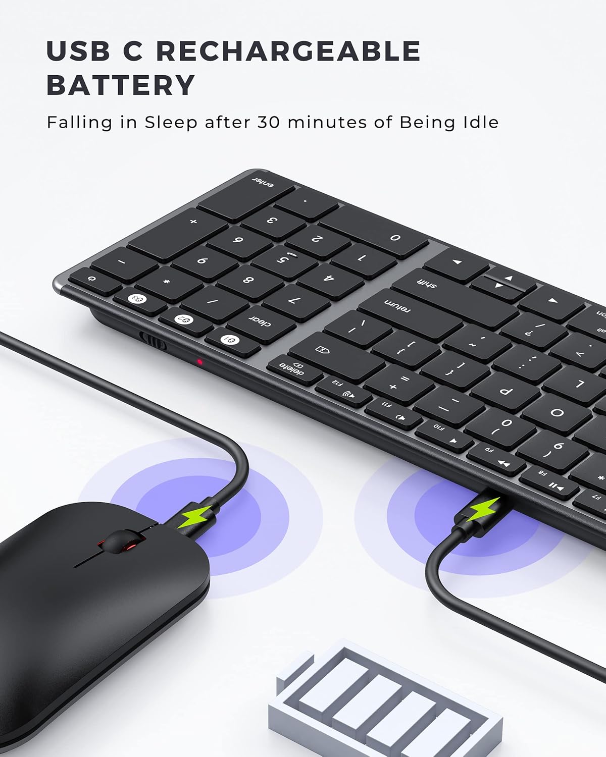 seenda Rechargeable Bluetooth Keyboard and Mouse Set, Multi - Device Ultra Slim Wireless Mouse and Keyboard, Compatible for MacBook, Mac OS, iPad, iMac, QWERTY UK Layout, Black and Grey-3