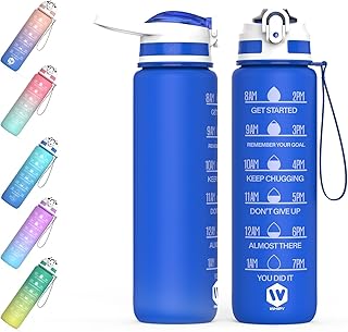 WHIPY 1L Water Bottle with Straw - Leak-Proof & BPA Free Reusable Sports Bottle - Motivational Time Markings for Hydration Durable Drink Bottle for Gym, Sports, Outdoor, Cycling, School (Blue)