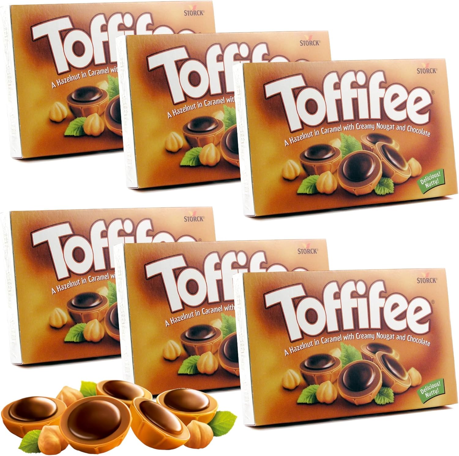 Hazelnut in Caramel with Nougat Cream and Chocolate - 6 Box Multipack Contains Toffifee 125g x 6 ( 90 Pieces )-0