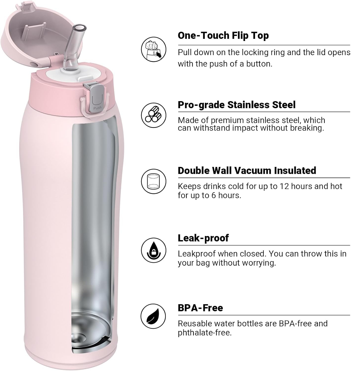 Super Sparrow Water Bottle with Straw - Stainless Steel Travel Mug - 350ml, 500ml, 750ml - BPA Free Sports Water Bottle - Insulated Metal Flask - Leakproof Water Bottles for Sports, Travel, Work-1