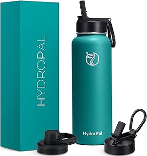 HydroPal Stainless Steel Drinking Bottle - 750 ml, 1 L, 1.2 L, BPA-Free, Suitable for Carbonated Drinks, Insulated Thermos Flask with Straw and 2 Lids, Leak-Proof Insulated Bottle for Children,