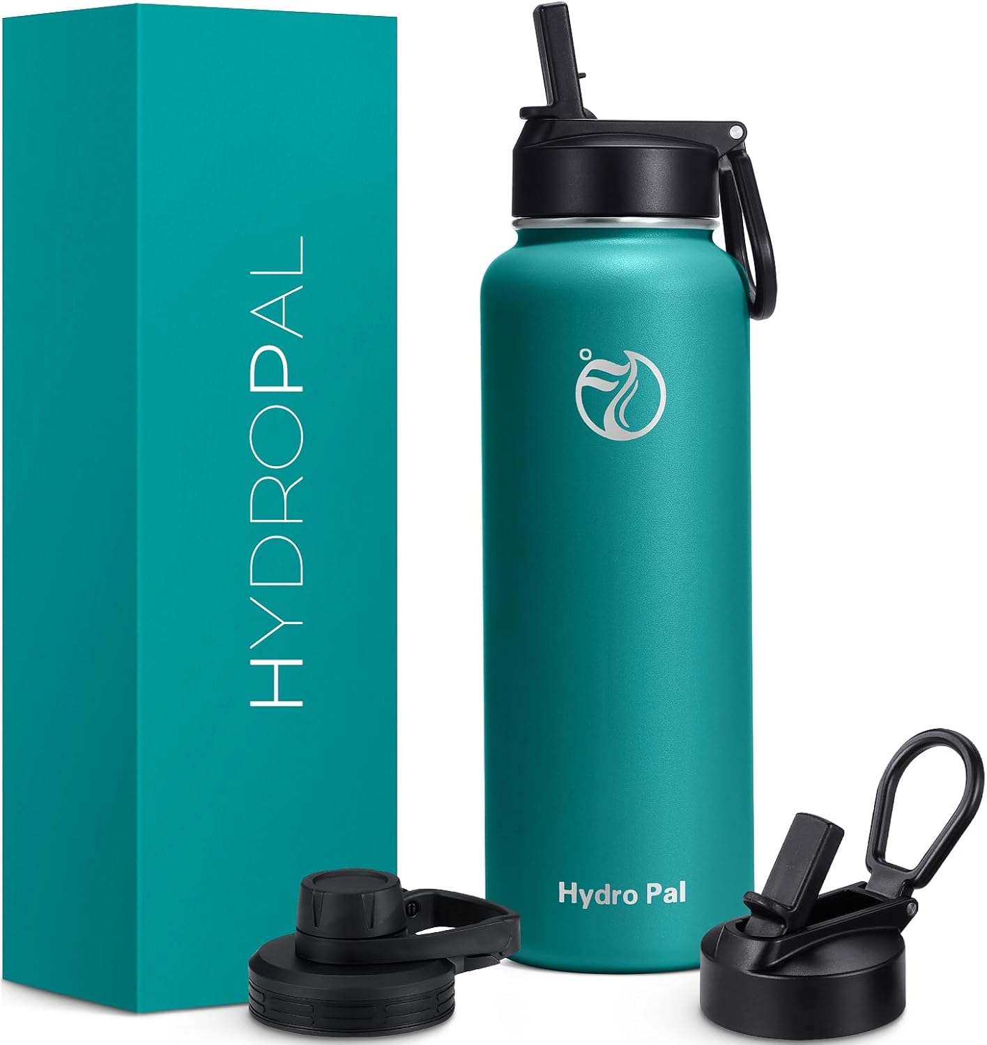 HydroPal Stainless Steel Drinking Bottle - 750 ml, 1 L, 1.2 L, BPA-Free, Suitable for Carbonated Drinks, Insulated Thermos Flask with Straw and 2 Lids, Leak-Proof Insulated Bottle for Children,-0