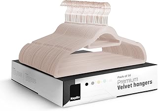 KEPLIN Velvet Hangers 50 Pack - Non-Slip Clothes Hangers with Tie Bar & 360° Hook - Durable & Sturdy, Space-Saving Wardrobe Organisers for Suits, Jackets & Clothes- Home Storage Solution (Blush Pink)