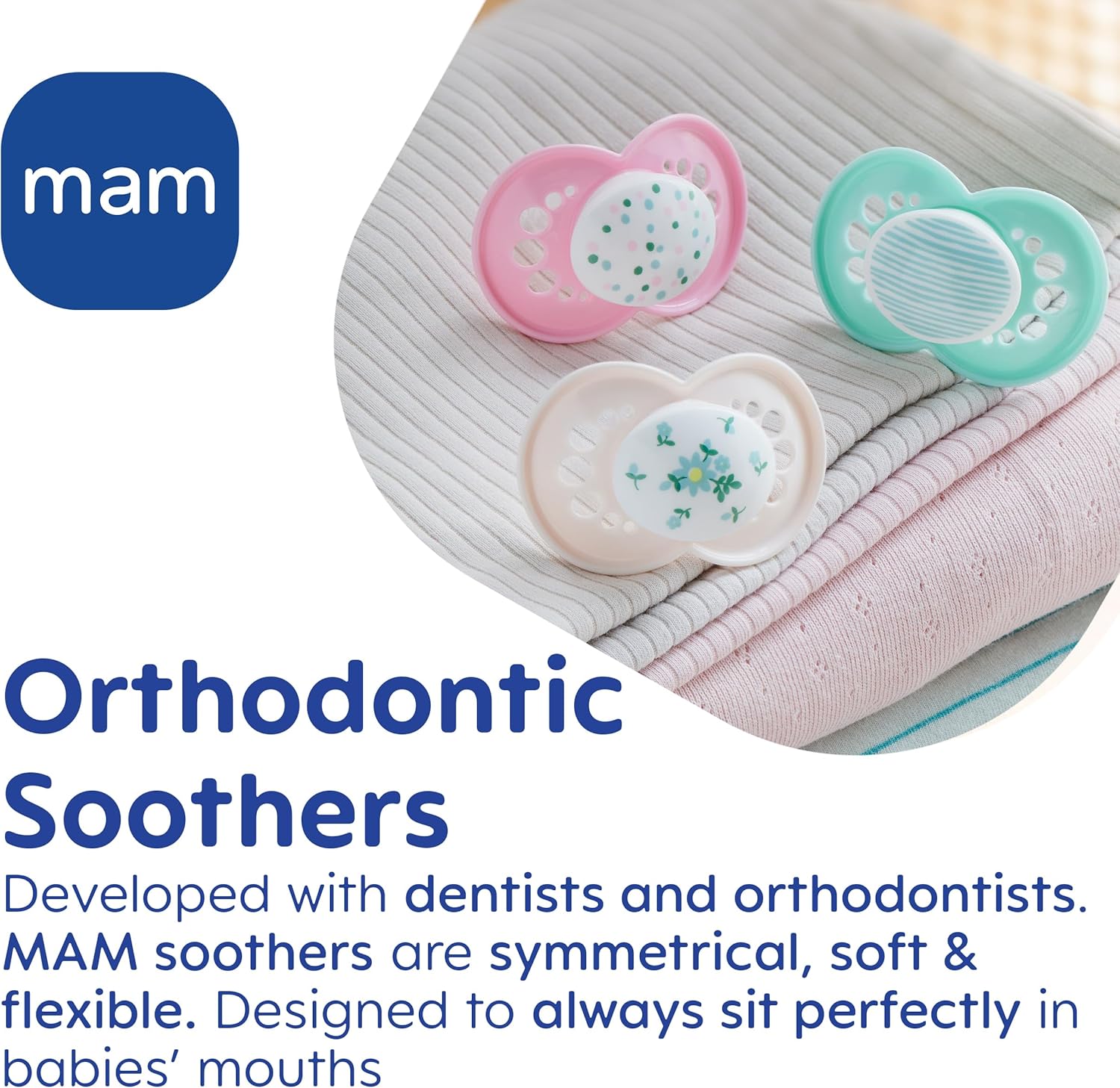 MAM Original Soother 6+ Months (Pack of 2), Baby Soother Made from Sustainable Material, SkinSoft Silicone Teat, with MAM Soother Case, Cream (Designs May Vary)-4