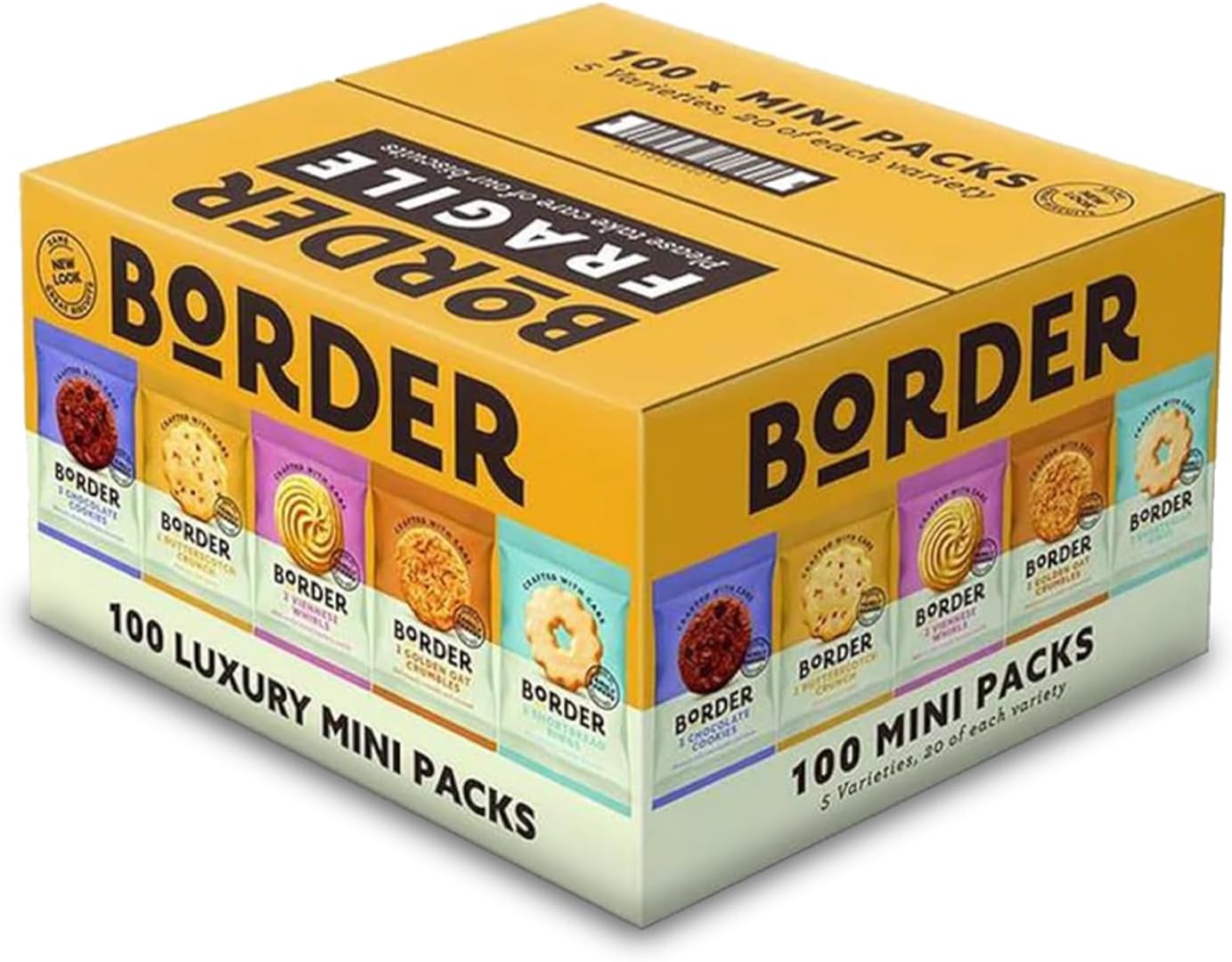 Border Biscuits Luxury Biscuit Selection 100 Mini Packs with 5 Varieties (1 Box (100 Per Box))-0