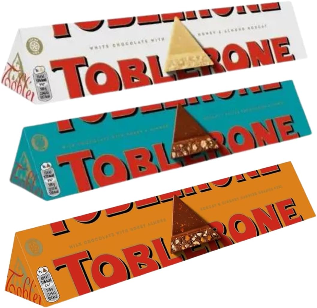 Chocolate Bundle with Toblerone White Chocolate Large Bar 360g With Crunchy Almonds Chocolate Bar 360g & Orange Twist 360g (3 Pack)-0