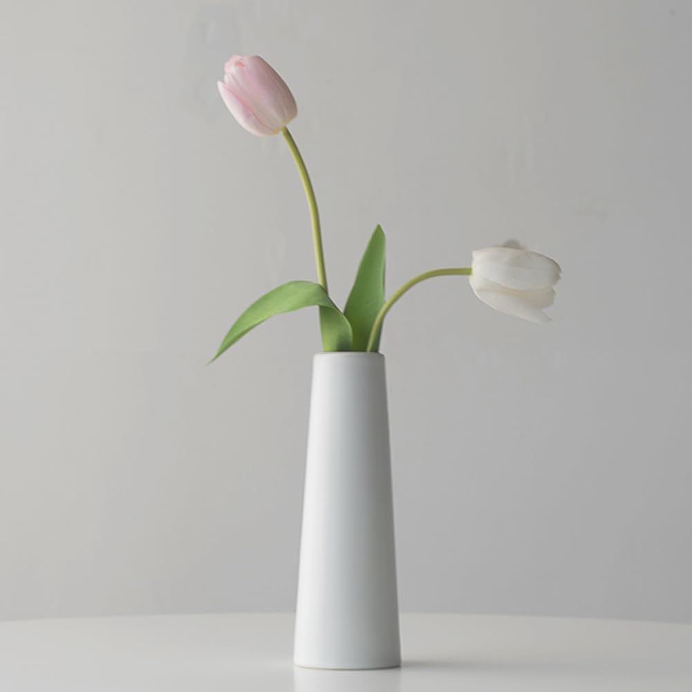 White Ceramic Vase, 8.5 Inch Flowers Vase for Pampas Grass, Rustic Table Vase for Centerpieces, Simple Modern Vase for Home Office Decor - Pure White-1