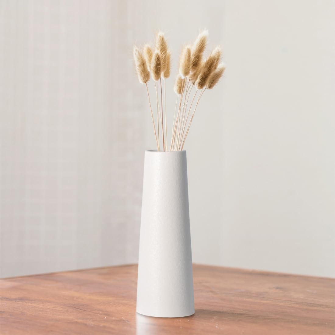 White Ceramic Vase, 8.5 Inch Flowers Vase for Pampas Grass, Rustic Table Vase for Centerpieces, Simple Modern Vase for Home Office Decor - Pure White-3