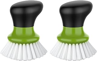 MR.SIGA Palm Dish Brush with Ergonomic Handle, Kitchen Brush for Pot Pan Plate Sink Cleaning, Green, Pack of 2