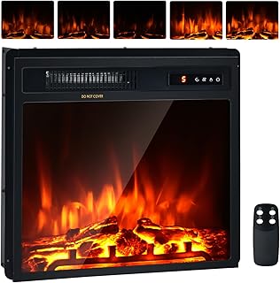 GiantexUK 20’’/25”/36’’ Recessed Electric Fireplace, 1500W/1800W/2000W Wall Mounted Freestanding Fire Heater with 1/3/7 Flame Color, 4/5/9 Brightness, Timer & Remote Control (750W/1500W, 20’’/51cm)