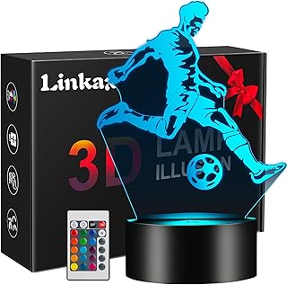 Linkax Football Gifts for Boys, 3D Illusion Night Lamp, Football Night Light for Kids Girls, 16 Colors Change, 6 7 8 9 10 Year Old Boy Birthday Gifts Bedroom Accessories Decor