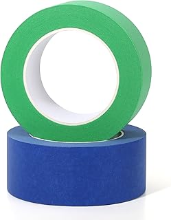 TOPBELIEF 50M x 48MM Multi Surface Painters Masking Tape, 2 Rolls Premium High Tack Washi Tape, Rainbow Colour Masking Tape, Wide Writable Masking Tape, Decorators Tape, Sharp Paint Lines (Green Blue)