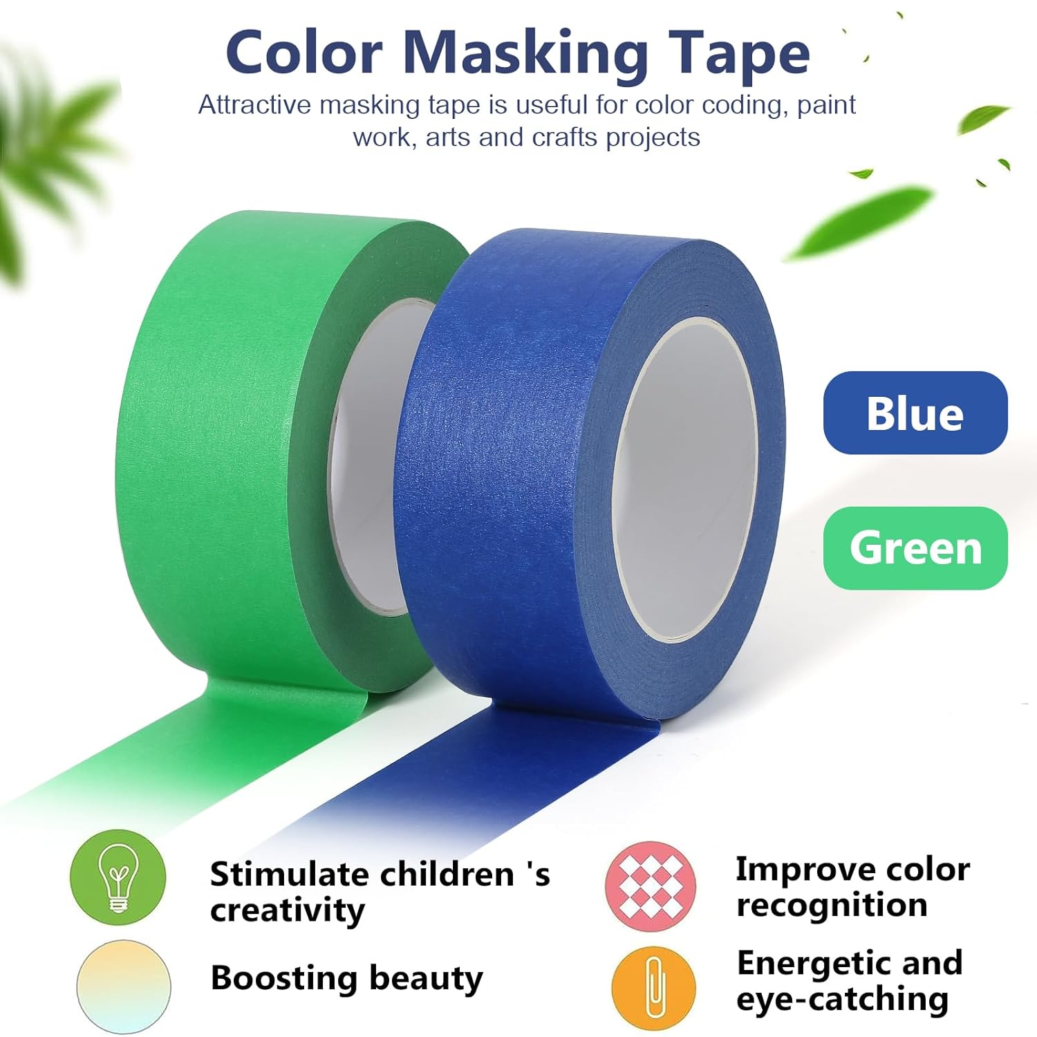 TOPBELIEF 50M x 48MM Multi Surface Painters Masking Tape, 2 Rolls Premium High Tack Washi Tape, Rainbow Colour Masking Tape, Wide Writable Masking Tape, Decorators Tape, Sharp Paint Lines (Green Blue)-2