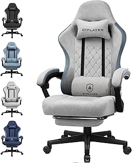 GTPLAYER Fabric Gaming Chair with Footrest, Computer Desk Chair with Pocket Spring Cushion, Home Office Chair Ergonomic High Back Support Lumbar Support Heavy Duty Wide, Gray