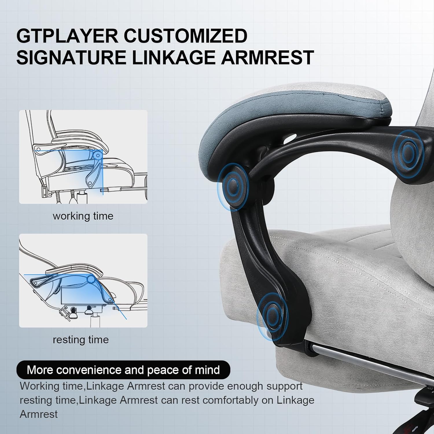 GTPLAYER Fabric Gaming Chair with Footrest, Computer Desk Chair with Pocket Spring Cushion, Home Office Chair Ergonomic High Back Support Lumbar Support Heavy Duty Wide, Gray-8