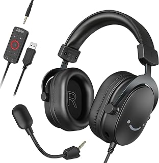 FIFINE Gaming Headset with Microphone, Over Ear Headphones with Cable, USB Headset for PC PS4 PS5 Xbox Switch, RGB Headphone with 7.1 Surround Sound and Ear Pads