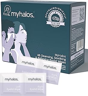 MyHalos 48 Hydrating Eye Wipes for Dry Eyes & Computer Vision Syndrome - Soothing Tea Tree Eyelid Wipes For Blepharitis - Dry Eye Wipes For Blepharitis - Gentle Formula