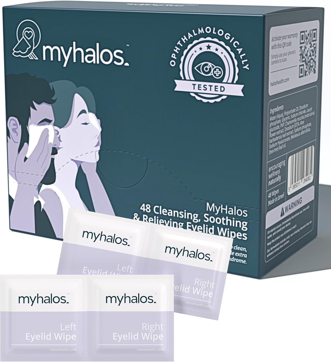 MyHalos 48 Hydrating Eye Wipes for Dry Eyes & Computer Vision Syndrome - Soothing Tea Tree Eyelid Wipes For Blepharitis - Dry Eye Wipes For Blepharitis - Gentle Formula-0