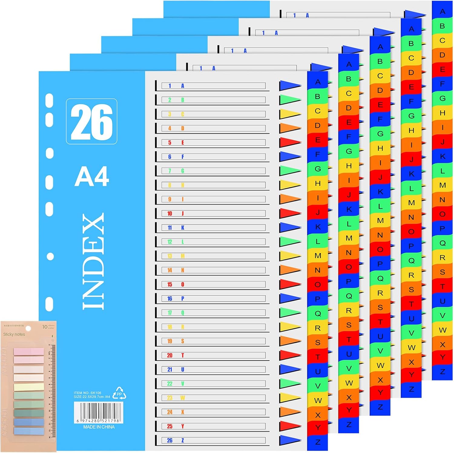 JTOOYS File Dividers A4 26-Part, 5 Pack Plastic Letter A-Z for Lever Arch Files, Binder Ring Binders Wide Color Tabs Multipurpose Porous Index School, Home, Office,(JTOO-G200)-0