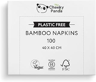 The Cheeky Panda Bamboo Large Paper Napkins | Pack of 100 White Napkins Disposable | 40 x 40cm | 2 Ply Paper Serviettes