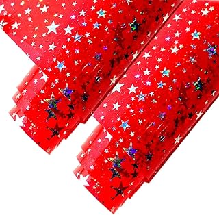 HYANG 2 Rolls Package Glitter Star PVC Clear Jelly Vinyl Roll: 30cm x 120cm PVC Fabric for Making Handbags, Earrings, DIY Projects (Red)