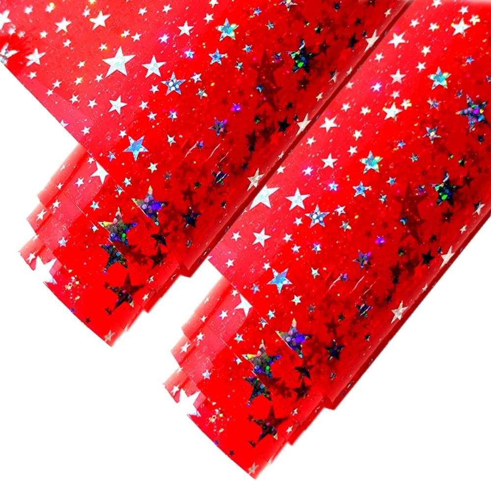 HYANG 2 Rolls Package Glitter Star PVC Clear Jelly Vinyl Roll: 30cm x 120cm PVC Fabric for Making Handbags, Earrings, DIY Projects (Red)-0