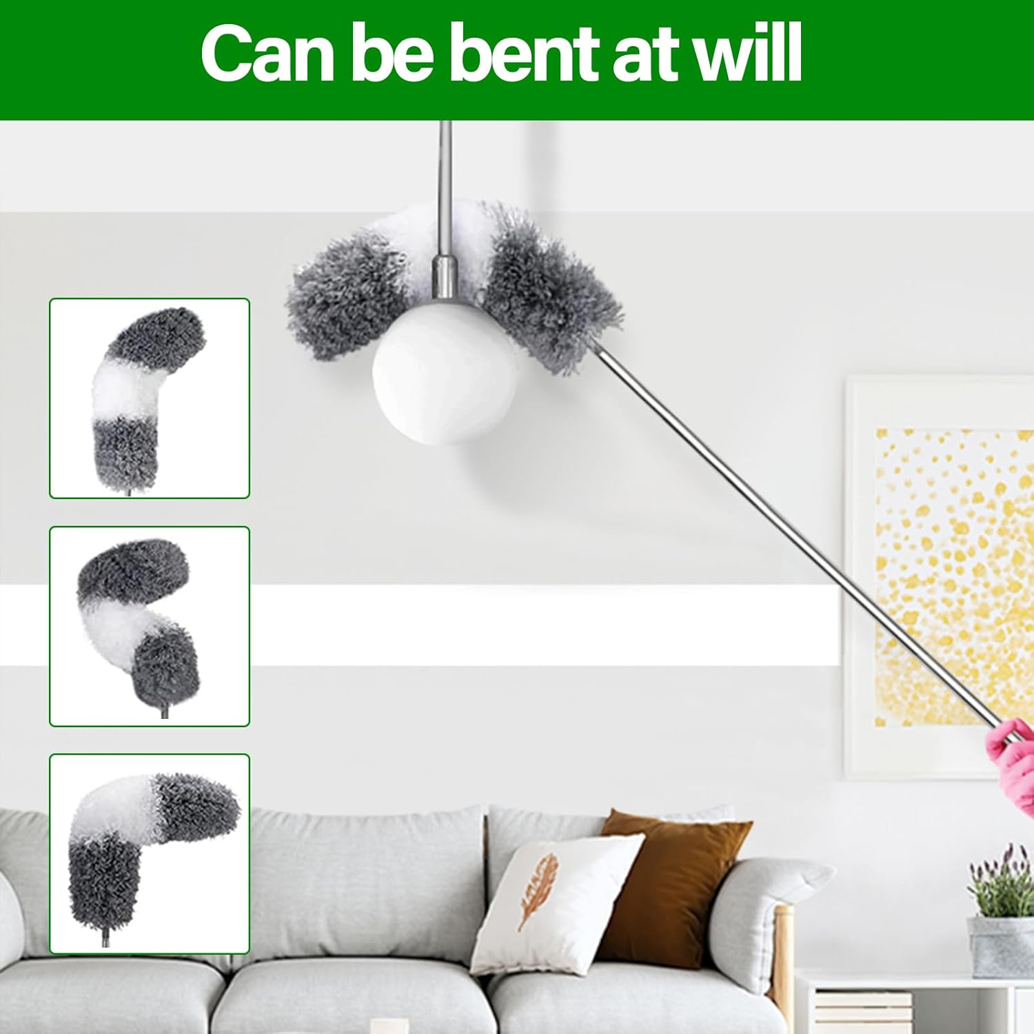 Swetfela 6 PCS Feather Duster, Duster Expandable 10-100 Inches, Reusable Bendable Dusters for Cleaning, Extendable Duster for Cleaning Dust Cobwebs on High Ceiling Fans Lights Blinds Cars Furniture-2