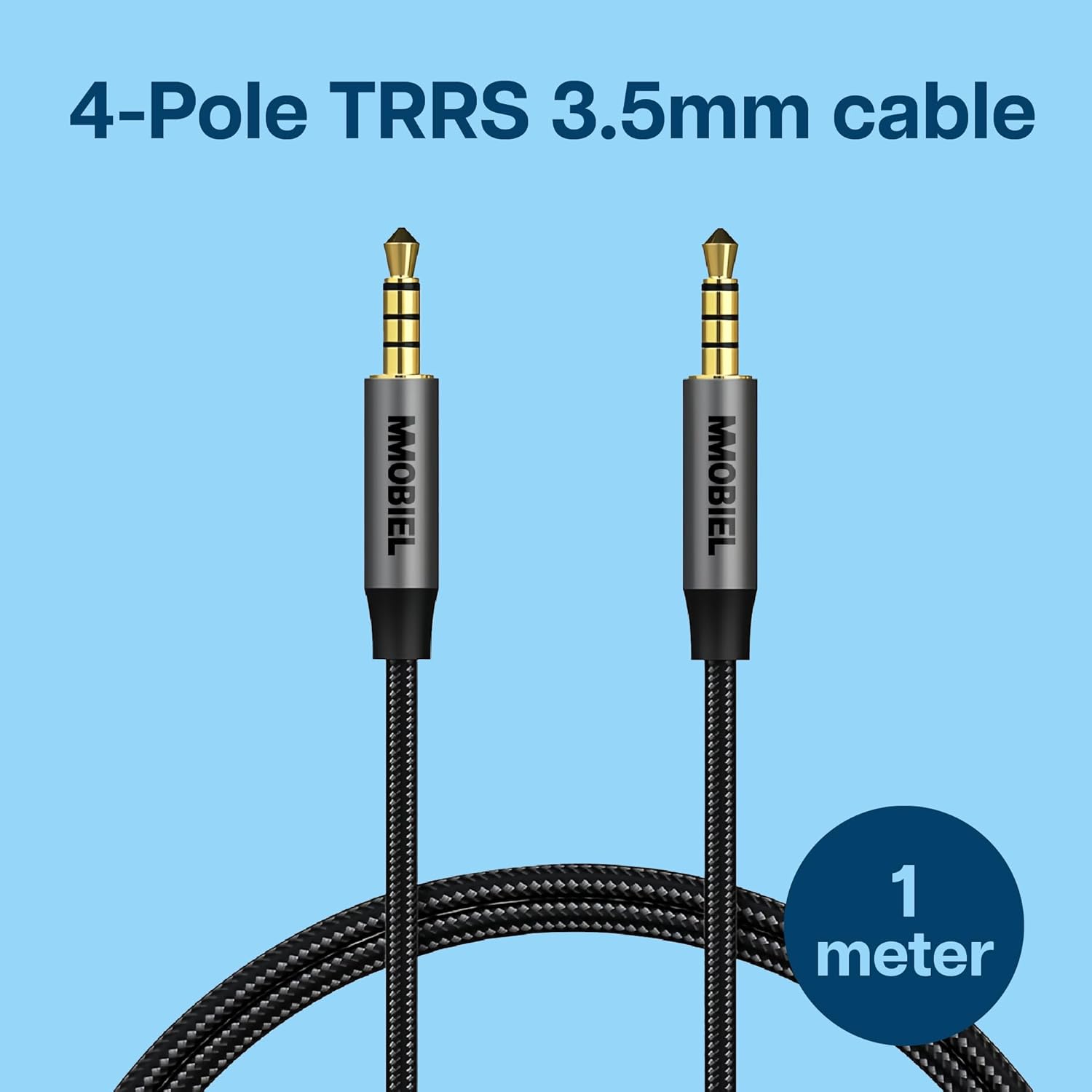 MMOBIEL 3.5mm Audio Male to Male Jack Aux Cable – 4-Pole TRRS Jacks – Aux to Aux Cable – Headphone Extension Cable – Audio and Microphone Function – Compatible with Headset, Earphone, Phone etc. - 1M-1