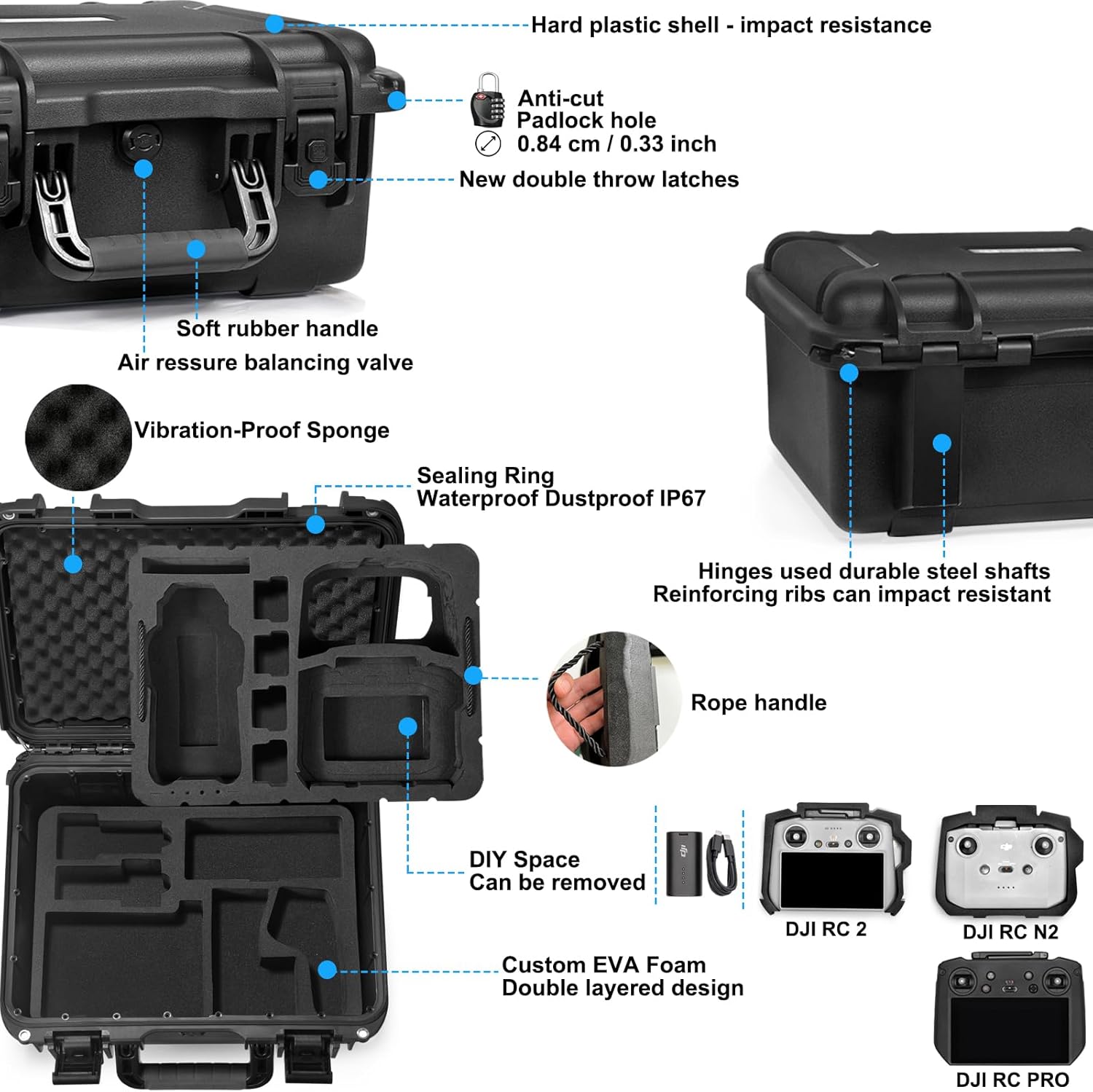 LEKUFEE Waterproof Hard Case Compatible with DJI Air 3S/DJI Air 3/DJI RC2/DJI RC N3/RC N2/DJI Goggles 3/ Goggles 2/Goggles Integra/DJI RC Motion 3/RC Motion 2 and Accessories(Case Only)-2