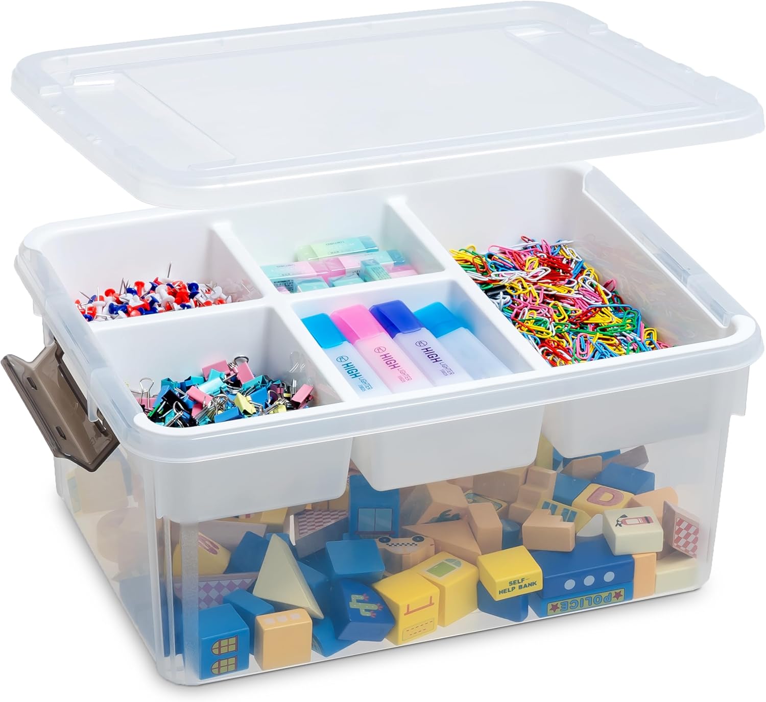 Citylife 16L Craft Box, 2 Layers Craft Organizer and Storage Bins with Removable Tray, Clear Plastic Box large Storage Box with Lid Stackable Storage Boxes for Home, School, Office-0