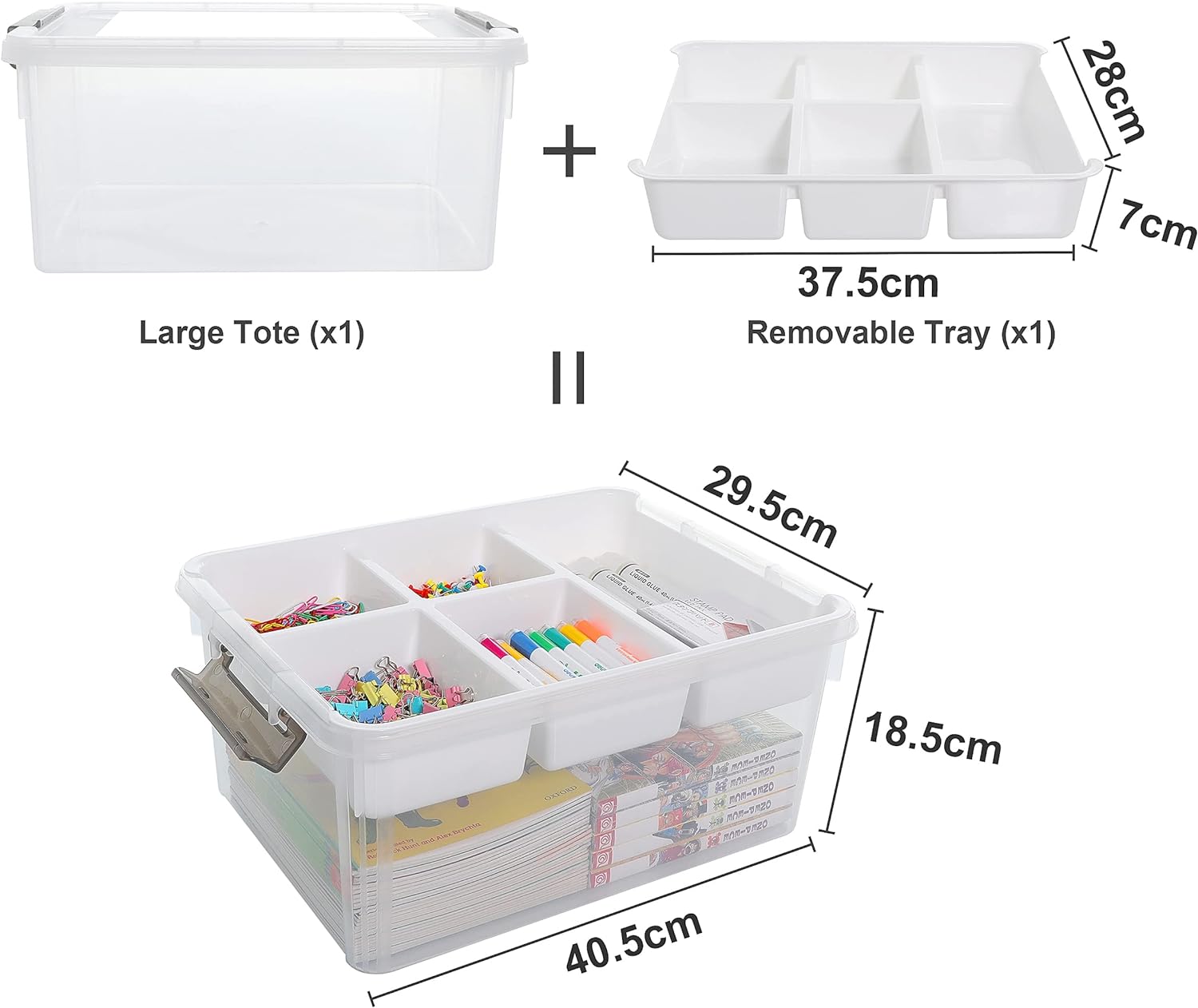 Citylife 16L Craft Box, 2 Layers Craft Organizer and Storage Bins with Removable Tray, Clear Plastic Box large Storage Box with Lid Stackable Storage Boxes for Home, School, Office-1