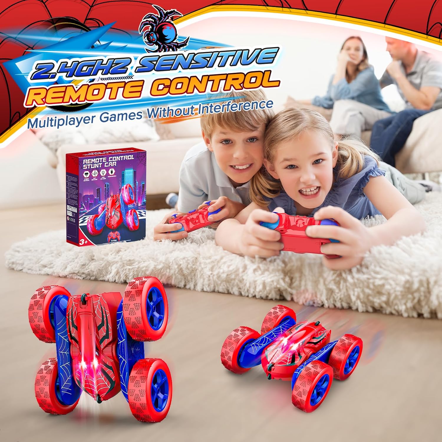 Dreamlandia Spider Toys Remote Control Cars Man Toys, 360 Flips RC Car Kids Toys for 3 4 5 6 7 8 Year Old Boy Gifts, Monster Truck Toys Boys Toys Age 3 4 5 6 7 8, Presents Gifts for 4-9 Year Old Boys-3