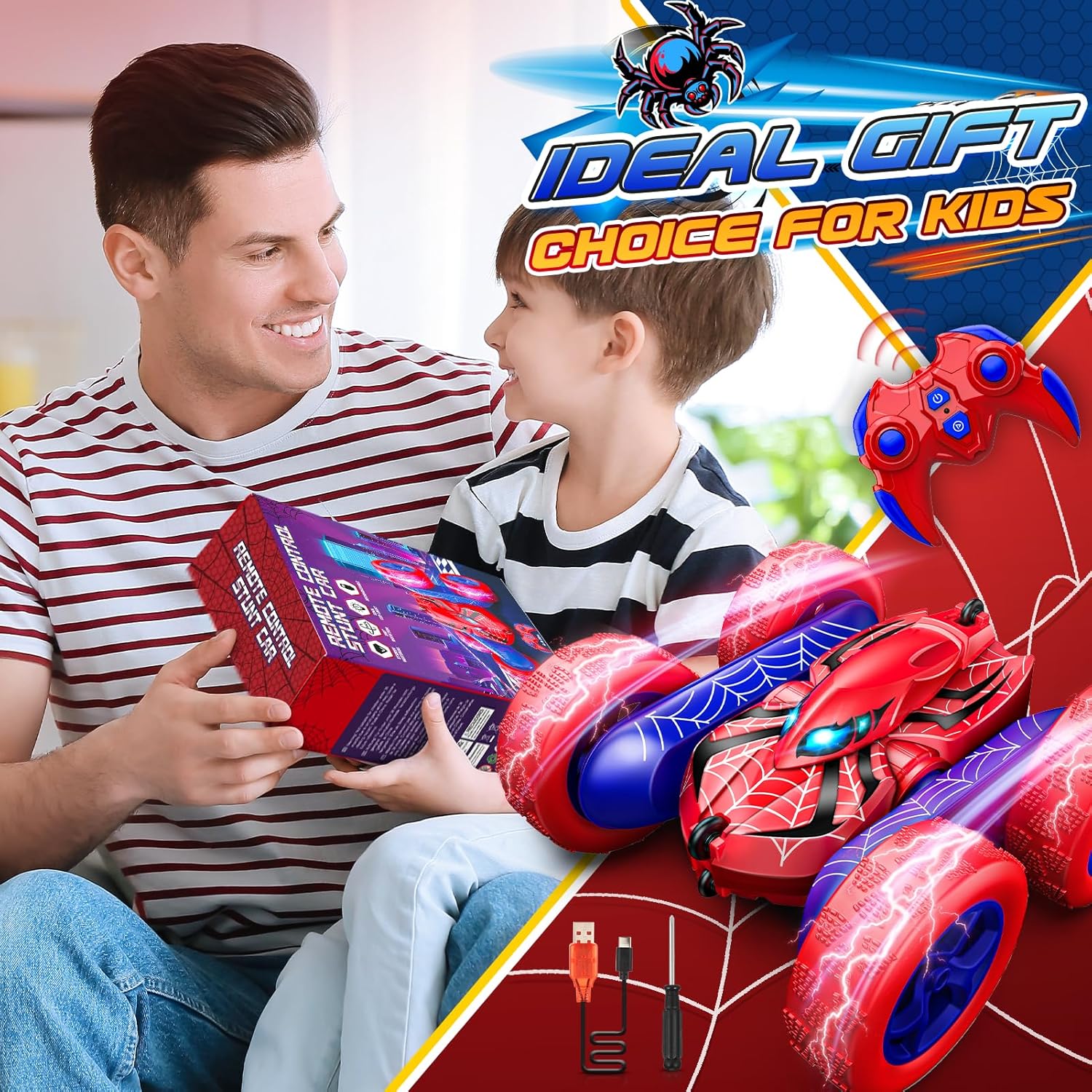 Dreamlandia Spider Toys Remote Control Cars Man Toys, 360 Flips RC Car Kids Toys for 3 4 5 6 7 8 Year Old Boy Gifts, Monster Truck Toys Boys Toys Age 3 4 5 6 7 8, Presents Gifts for 4-9 Year Old Boys-7