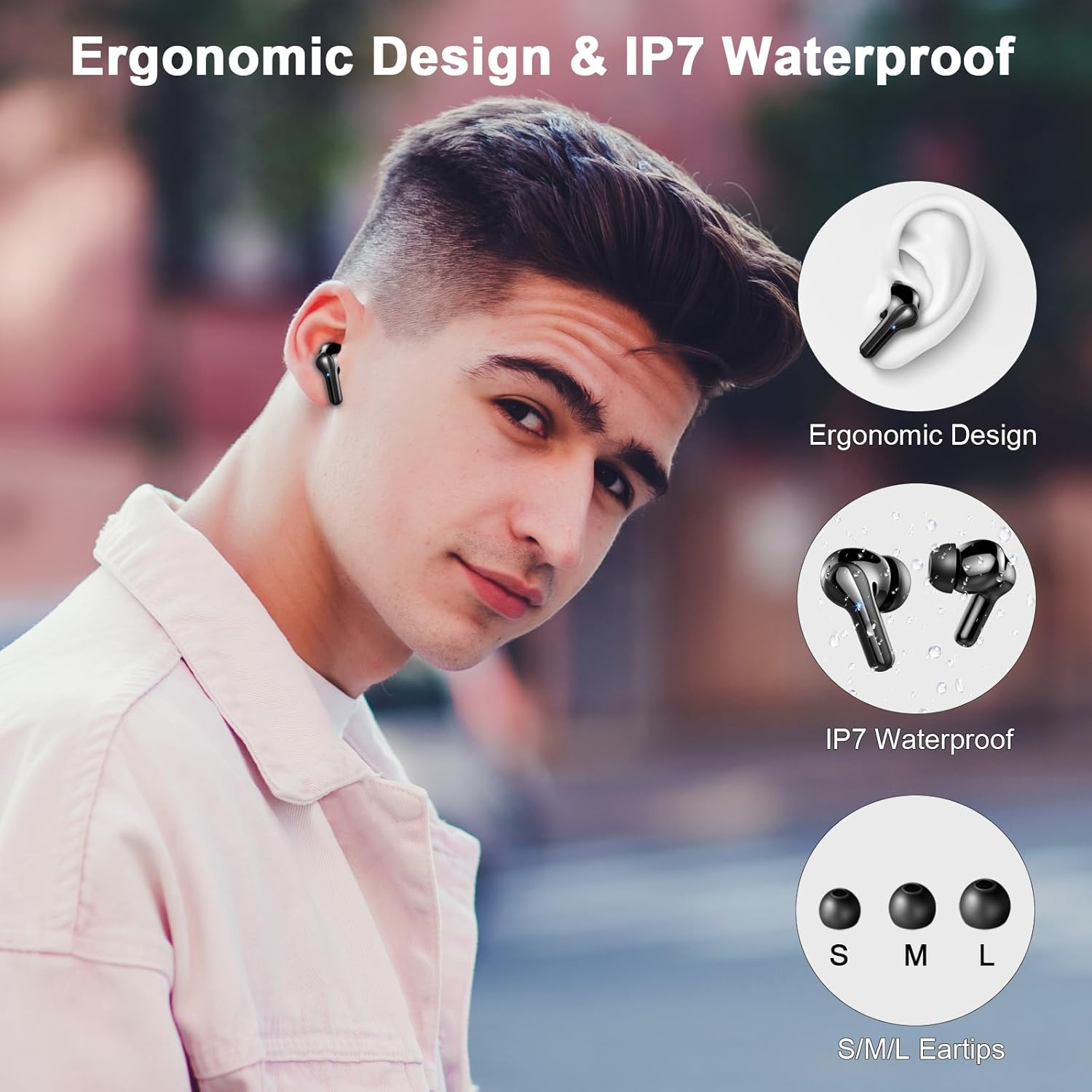 Wireless Earbuds, 2024 Bluetooth 5.4 Headphones in Ear with 4 ENC Noise Cancelling Mic, HiFi Stereo Deep Bass Bluetooth Earbuds, Wireless Earphones 45H Playtime with Dual LED Display, IP7 Waterproof-6