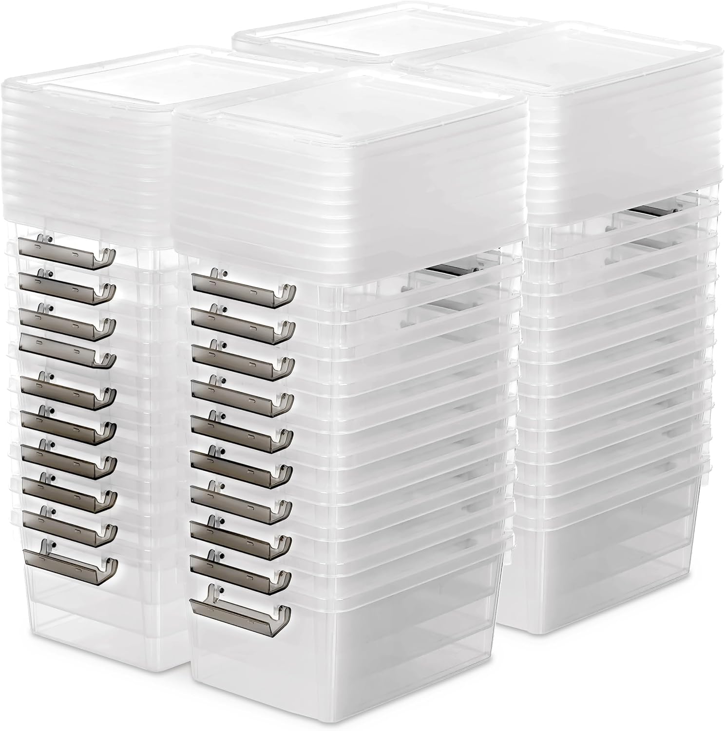 Citylife 40 Pack Small Storage Boxes with Lids Plastic Storage Boxes Stackable Storage Box with Handles，Clear 17.7x13x8.2cm-0