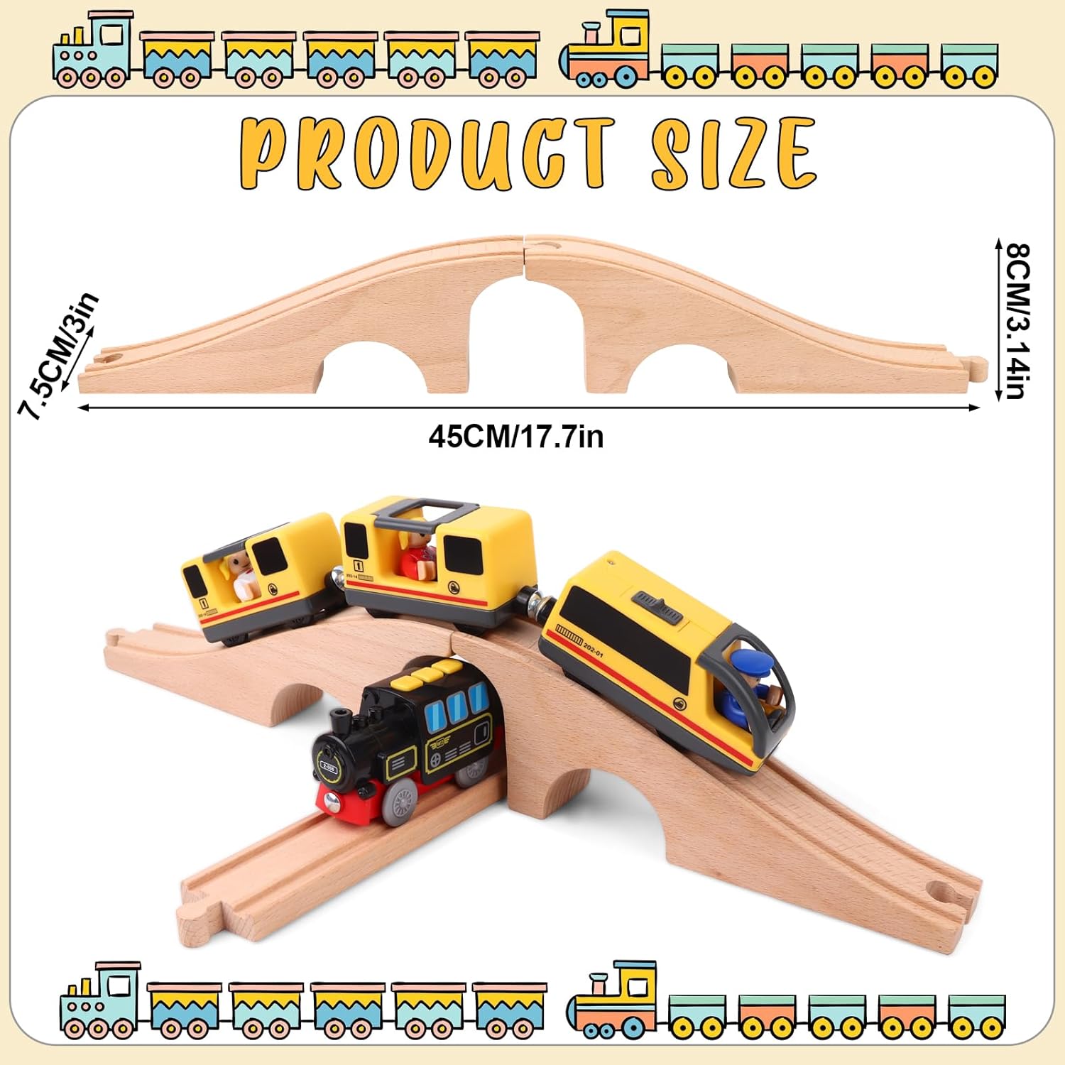 Wooden Train Track Bridge Wood Train Track Expansion Three Arch Bridge, Wooden Toys, Wooden Train Track Accessories Wooden Train Bridge for Most Major Toy Trains Railway-1