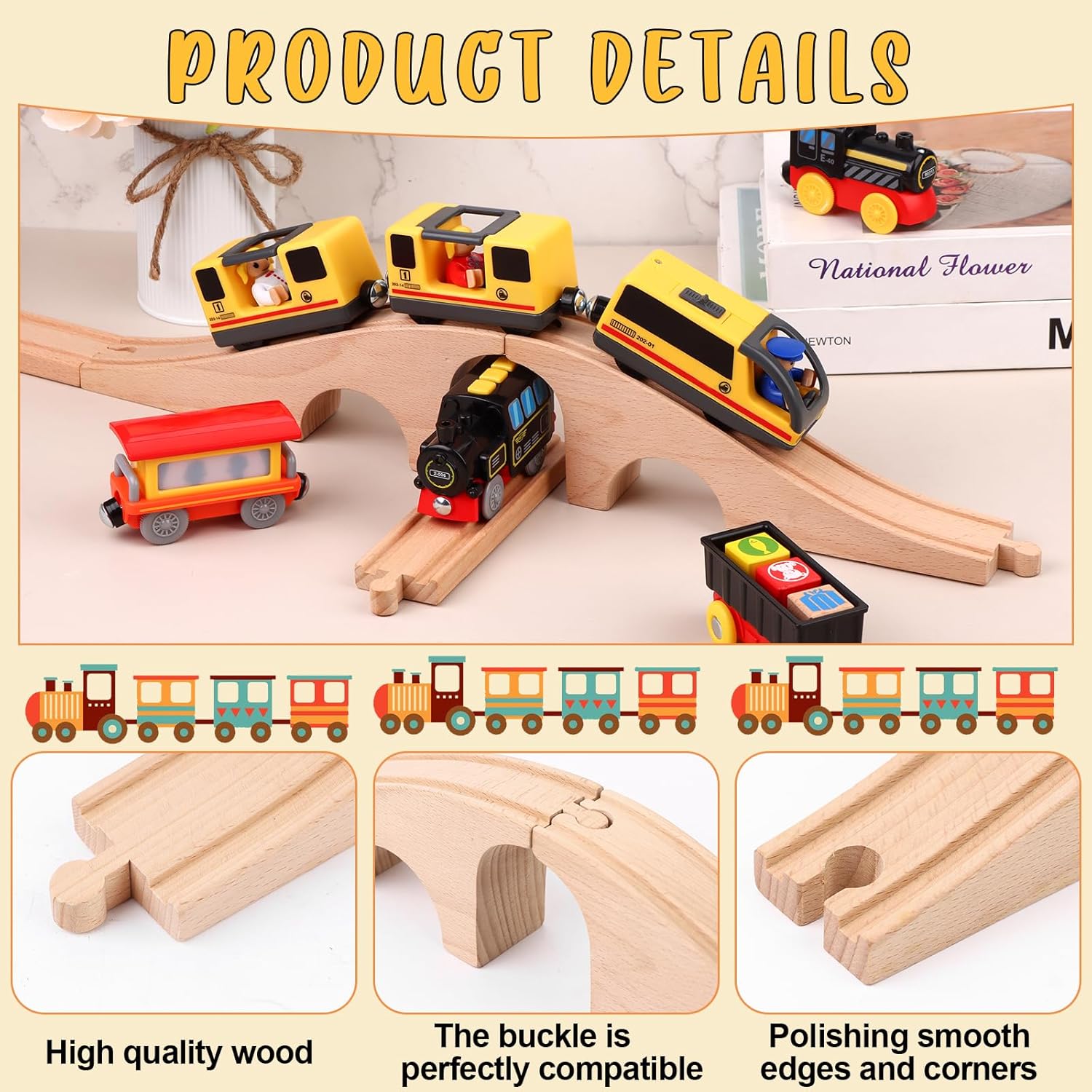 Wooden Train Track Bridge Wood Train Track Expansion Three Arch Bridge, Wooden Toys, Wooden Train Track Accessories Wooden Train Bridge for Most Major Toy Trains Railway-2