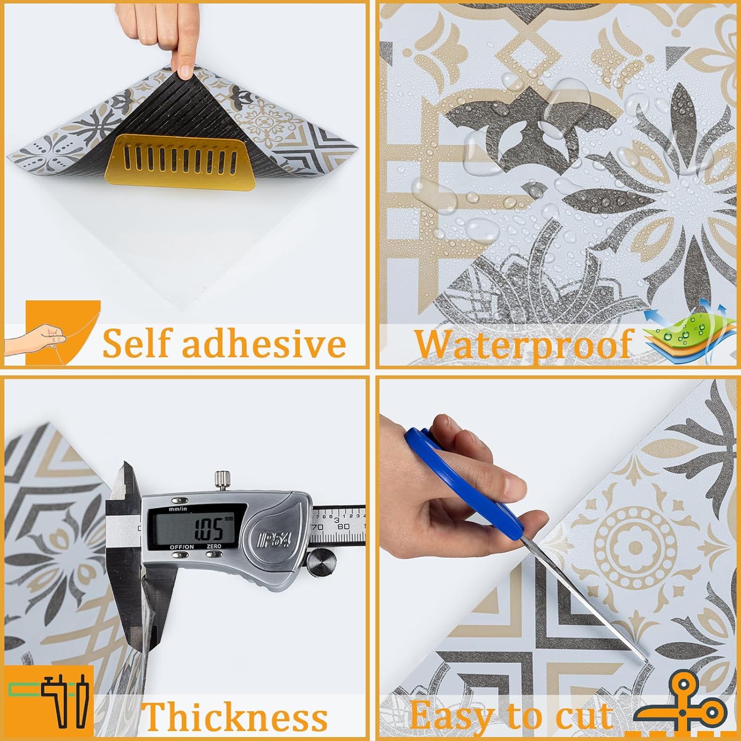 Peel and Stick Floor Tiles Self Adhesive Floor Tile, Vinyl Flooring Waterproof, Lino Flooring for Bathroom Kitchen Living Room DIY Flooring Yellow 30X30cm 20pcs(11.8 x 11.8 in/1.8m²)-4