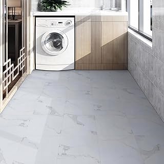 Vinyl Flooring Self Adhesive Floor Tile White Marble Peel and Stick Floor Stickers Waterproof for Kitchen Living Room Bathroom 30X30cm 20pcs