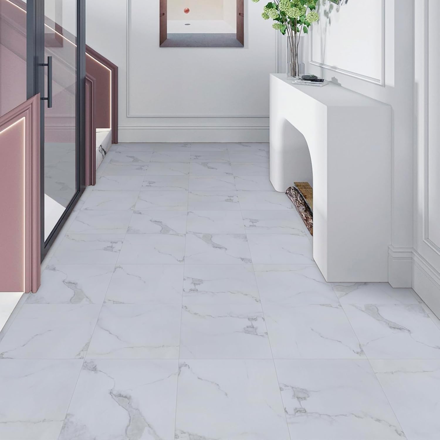 Vinyl Flooring Self Adhesive Floor Tile White Marble Peel and Stick Floor Stickers Waterproof for Kitchen Living Room Bathroom 30X30cm 20pcs-3